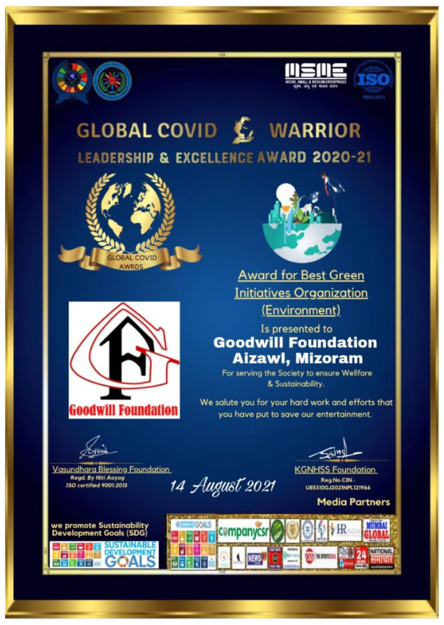 Global Covid Warrior Leadership & Excellence Award 2020-21 – Award for Best Green Initiatives Organization (Environment)